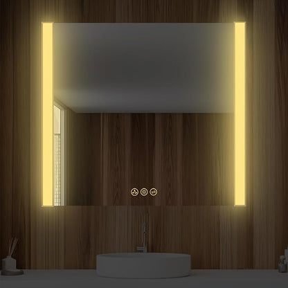 Blossom LED Bathroom Mirror, 36x32 Inch Gradient Front and Backlit LED Mirror for Bathroom, Brushed Gold Frame, Foldable Wing Design, 3 Colors Dimmable CRI>90 Double Lights, IP54 Enhanced, Anti-Fog