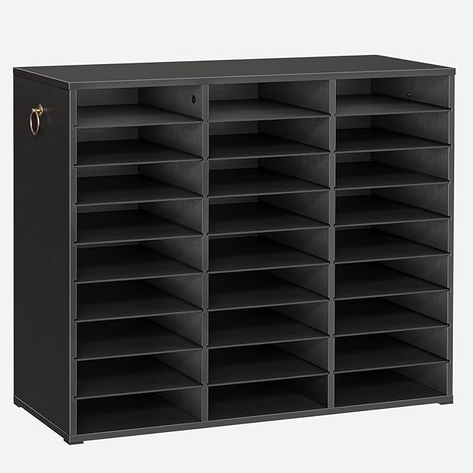 HOOBRO Literature Organizer, 27 Compartments Wooden Mail Organizer, Countertop Literature Sorter with Adjustable Shelves for Home, Office, School, Student Mailbox for Classroom, Black BK27WF01