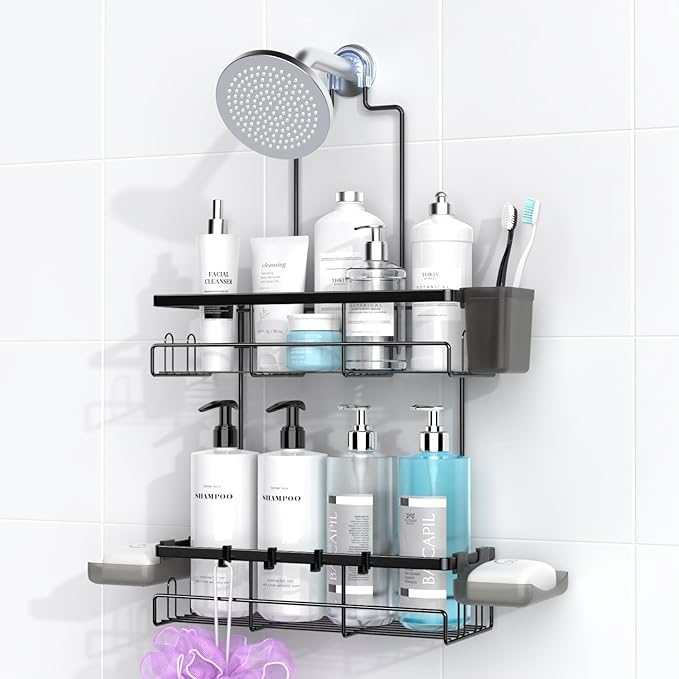 AKTECKE Shower Caddy Hanging Bathroom Organizer: Rustproof Shelf for Inside Shower - No Drilling Racks Over Showerhead - Bath Shelves for Shampoo Soap