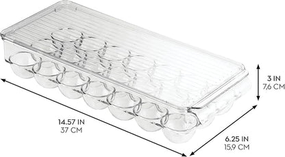 iDesign Clear Plastic Egg Holder for Fridge with Lid - 21 Egg Storage Container Organizer Bin, 2-Pack