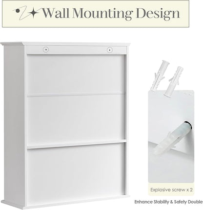 Bathroom Wall Cabinet, White 30" x 24" Wall Mounted Medicine Cabinet, Over Toilet Storage Hanging Cabinet Adjustable Shelves Cupboard with Large Space for Laundry Room, Bedroom, Kitchen, Entryway