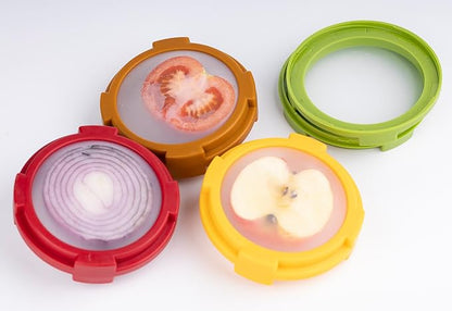 Ortarco 4Pcs Onion Storage Avocado Saver Holder, Lemons Garlic Tomato Peper Fruit Vegetable Container for Fridge (4PCS: Red+Yellow+Brown+Green)