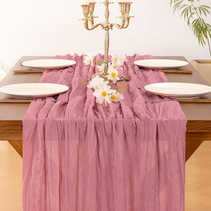 Socomi 3pcs Mauve Valentine's Day Cheesecloth Table Runner Boho Rustic Gauze 120 inch 10FT Cheese Cloth Runner for Wedding Party Baby Shower Birthday Home Decor Holiday Decorations