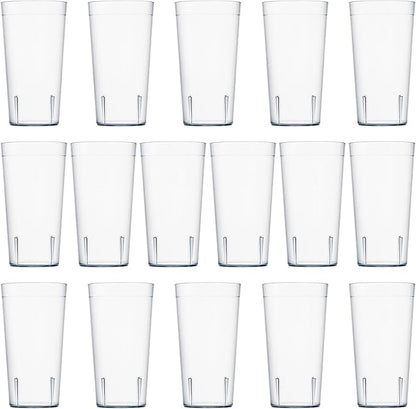 US Acrylic Cafe Plastic Reusable Tumblers (Set of 16) 20-ounce Water Cups in Clear | Value Set of Restaurant Style Drinking Glasses, Stackable, BPA-free, Made in the USA | Top-rack Dishwasher Safe