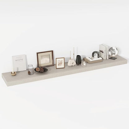 Acovy 72 Inch Floating Shelves, 12" Deep Floating Shelf Wall Mounted, 72" Wall Shelves, Rustic Deep Bookshelf, Extra Deeper & Thicker Display Shelves for Bedroom, Living Room, Gray, Set of 1