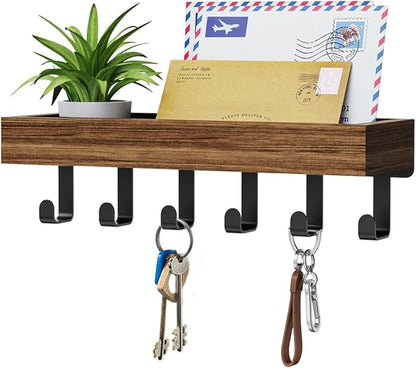 Key Holder Wall Mount Adhesive Magnetic - Hanging Key Hooks with Mail Organizer Tray for Wallet House Accessories - Keys Hanger Rack with Shelf for Camper Entryway Door Home Living Room Decor Rustic
