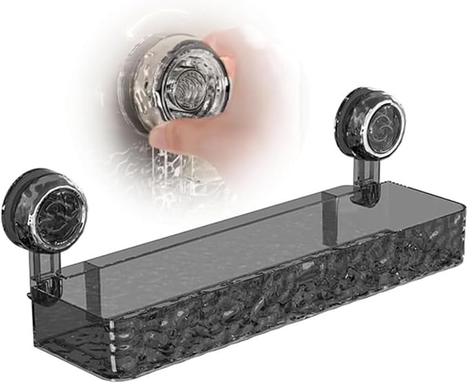 No-Drill Suction Cup Shower Caddy, Large Capacity Bathroom Storage Organizer with Shelf, Strong Hold Wall Mounted Box for Shower Accessories (Silver) (black)