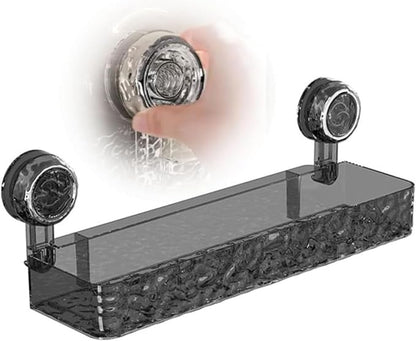 No-Drill Suction Cup Shower Caddy, Large Capacity Bathroom Storage Organizer with Shelf, Strong Hold Wall Mounted Box for Shower Accessories (Silver) (black)