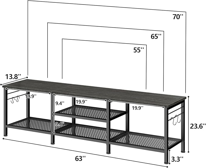 Furologee TV Stand for TVs up to 70 Inch, 63 Inch Entertainment Center with Open Storage Shelves, Television Stands with Soundbar Shelf for Living Room, Bedroom, Black Oak