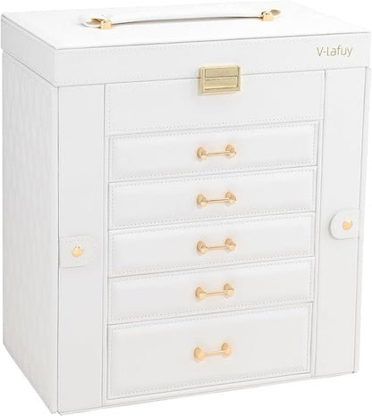 Jewelry Box with Mirror, White - Large Jewelry Organizer and Storage for Women
