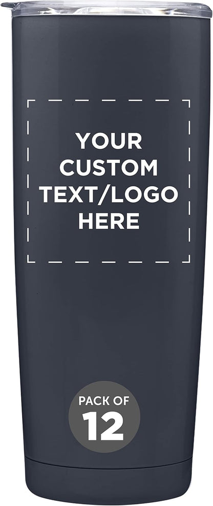 Custom Pipette Stainless Steel Coffee Tumblers 20 oz. Set of 12, Personalized Bulk Pack - Double Wall, Perfect for Coffee, Hot Cocoa, Other Hot & Cold Beverages - Charcoal