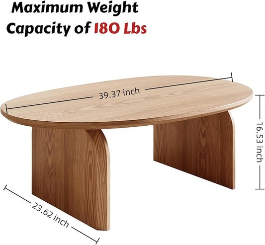Honyee Modern Oval Coffee Table, Small Coffee Tables for Living Room - Oak Wood Top with Solid Legs, Wooden Center Table Easy Assembly for Living Room &Bedroom,Office, Natural