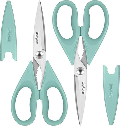 Kitchen Shears, iBayam Kitchen Scissors Heavy Duty Meat Scissors Poultry Shears, Dishwasher Safe Food Cooking Scissor All Purpose Stainless Steel Utility Scissor, 2-Pack (Aqua Sky)