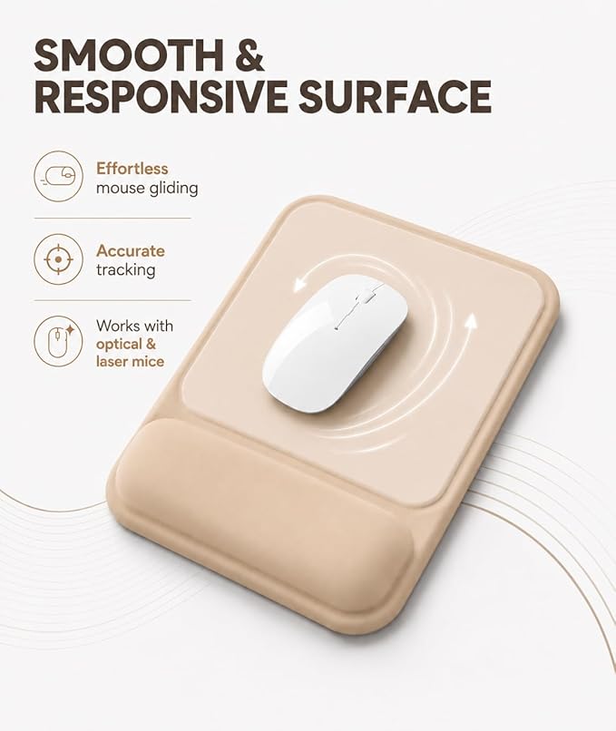 eulps Ergonomic Mouse Pad with Wrist Rest, Gel Mousepad with Soft Wrist Support, Non-Slip PU Base, Smooth Surface Mouse Pad for Wrist Pain Relief, Computer Laptop Office Home & Gaming (Nude Apricot)