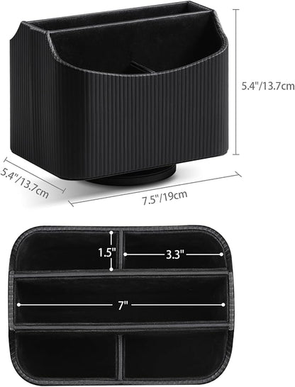 PU Leather Remote Control Holder, 360 Degree Rotating Desk Organizer Storage Table Remote Caddy, Spinning Bedside Organizer Nightstand Organizer for Desktop Office Home Black
