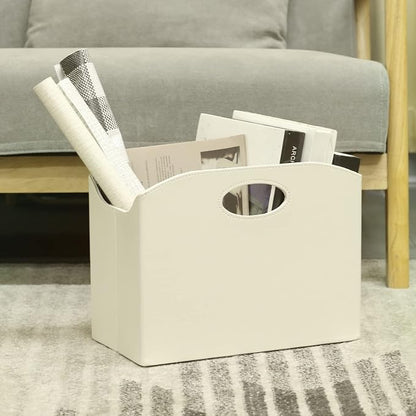 EZDeco Magazine Holder Foldable Magazine Rack Floor PU Leather File Holder Newspaper Book Storage Magazine Basket Document File Folder Organizer for Office Home (Off-White)