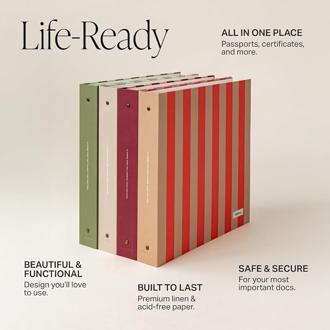 Document Organizer Binder – Premium Linen Folder System with Full & Half-Page Envelopes for Important Papers, Passports, Birth Certificates & More