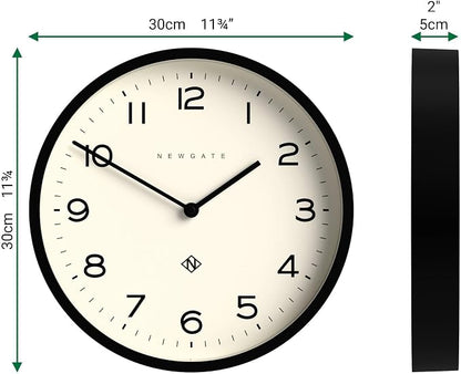 NEWGATE® Number Four Echo wall Clock | Modern Round Clock | 30cm | Black | Easy to Read Numbers | Ideal for Kitchen, Living Room or Office