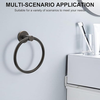 SetSail Towel Holder for Bathroom Wall Screw-in Towel Ring Stainless Steel Hand Towel Holder 4 Packs Oil Rubbed Bronze Towel Hanger for Bathrooms, Kitchen