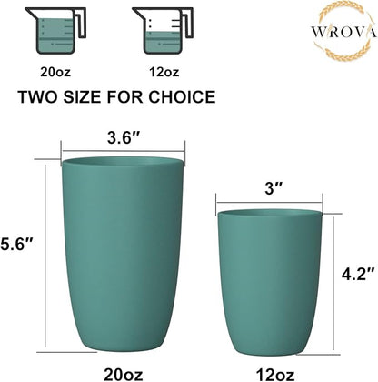 Wrova Wheat Straw Cups 6 PCS Good Alternative to Plastic Reusable Cups 20 oz Unbreakable Drinking Cup Reusable Dishwasher Safe Water Plastic Glasses Green