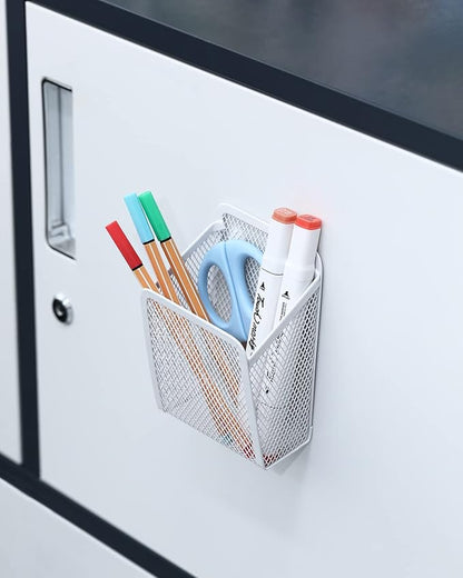 Magnetic Pencil Holder,Mesh Stainless Steel Pen Basket, Metal Writing Utensil Storage Organizer for Whiteboard,Blackboard,Kitchen, Locker, Home, or Office