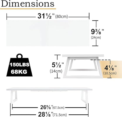 TEAMIX White Dual Monitor Riser - 31.5 inch Wide TV Stand for 2 Monitors - Wood & Steel Desktop Riser for Dual Screen Office Desk Organization
