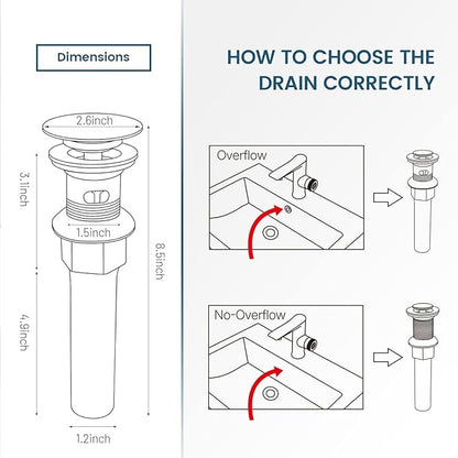 Antique Brass Pop Up Bathroom Vessel Sink Drain Stopper,Built-in Anti-Clogging Strainer, Fits Standard American Drain Hole(1-1/2" to 1-3/4"), with Overflow RWF083R