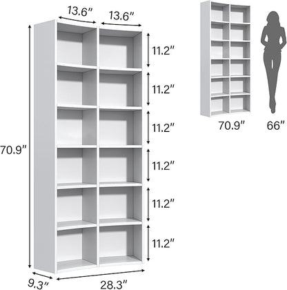 Semoic 71" Bookcase, 6 Tier Large Bookshelf with Storage, Floor Standing Open Display Storage Shelves, Modern Tall Floor Standing Book Shelf for Living Room,White