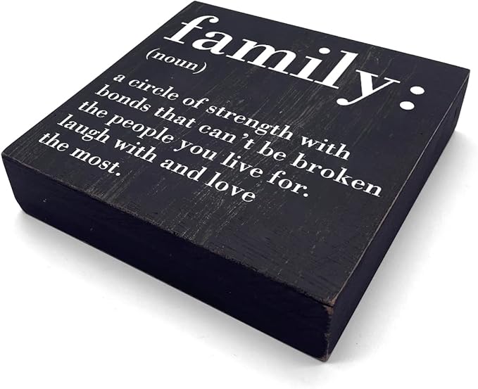 HTBIG Family Noun Family Quotes Desk Decor Wooden Box Sign Inspirational Rustic Black Wood Block Plaque Box Sign for Home Farmhouse House Kitchen Bathroom Living Room Shelf Table Decoration