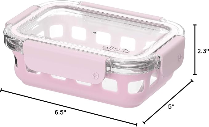 Ello Duraglass Meal Prep Container, 1.75 cup- Glass Food Storage Container with Silicone Sleeve and Airtight BPA-Free Plastic Lid, Dishwasher, Microwave, and Freezer Safe, Cashmere Pink