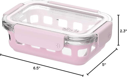 Ello Duraglass Meal Prep Container, 1.75 cup- Glass Food Storage Container with Silicone Sleeve and Airtight BPA-Free Plastic Lid, Dishwasher, Microwave, and Freezer Safe, Cashmere Pink