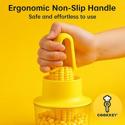 Corn Stripper & Peeler Tool with Built-In Bowl – Safe Non-Slip Handle, Fast Corn Kernel Cutter & Cob Remover, Multi-Purpose Grater for Corn, Ginger & Vegetables (Yellow) - COOKKEY