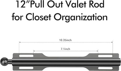12" Valet Rod for Closet Pull Out (1 Pack, Black)