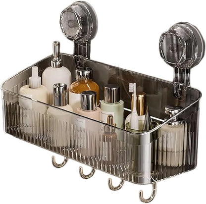 No-Drill Bathroom Storage Suction Cup Storage Box, Removable, Freely Adjustable Vacuum Suction Cup Storage Box, Large Capacity & Strong Load-Bearing, Hanging Shower Organizer (Transparent Gray)