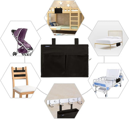 Surblue Caddy Hanging Organizer Bedside Storage Bag for Bunk and Hospital Beds, Black, Small