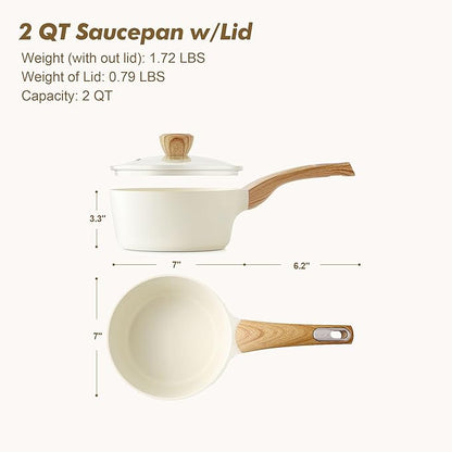 SENSARTE Ceramic Nonstick Sauce Pan with Lid, 2.0 Quart Small Saucepan, White Cooking Pot with Stay Cool Handle, Non toxic Kitchen Sauce Pot, Non stick Small Pot, Induction Pot, PFOA PTFE PFAS Free