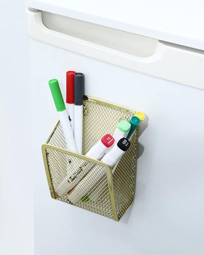 Magnetic Pencil Holder,Mesh Stainless Steel Pen Basket, Metal Writing Utensil Storage Organizer for Whiteboard,Blackboard,Kitchen, Locker, Home, or Office