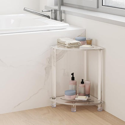 Sumerflos Acrylic Corner Shower Stool for Inside Shower, Clear Small Shower Bench for Shaving Legs Seating Waterproof Heavy Duty Assemble Modern (Clear, 11.81" D x 11.81" W x 18.11" H)