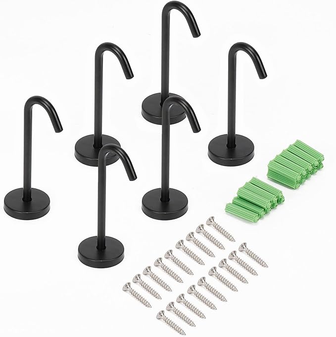 NearMoon Coat Hooks, Wall Mount Hooks for Hanging Hat Hurse Robe, 304 Stainless Steel Heavy Duty Towel Hangers for Bathroom Livingroom Kitchen-Ceiling Hook, 6 Pack (4 Inch, Matte Black)