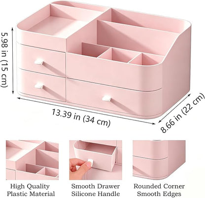Makeup Organizer with Drawers, Bathroom Counter Organizer, Plastic Cosmetic Display Case, Large Skincare Storage for Vanity Countertop, Ideal for Bedroom Dresser top and Desktop