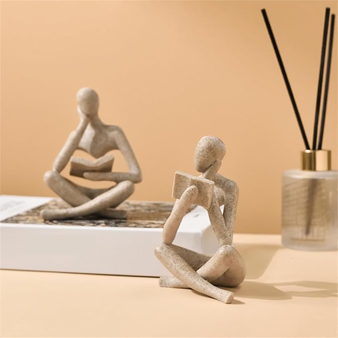 LINZHEN Style-B Beige, Creative Abstract Thinker Bookend for Home Aesthetic, Study, and Wine Cabinet – Stylish Shelf Decor Accent and Thoughtful Gift for Living Room, Bar, or Coffee Shop