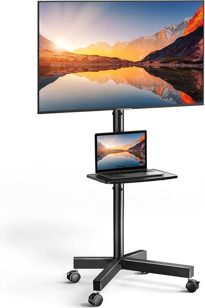 PERLESMITH Rolling TV Stand on Wheels for 23-65 Inch TVs,Tilt Mobile TV Cart Holds up to 99 lbs with Adjustable Height Shelf, Outdoor TV Stand for Bedroom Max VESA 400x400mm PSTVMC04