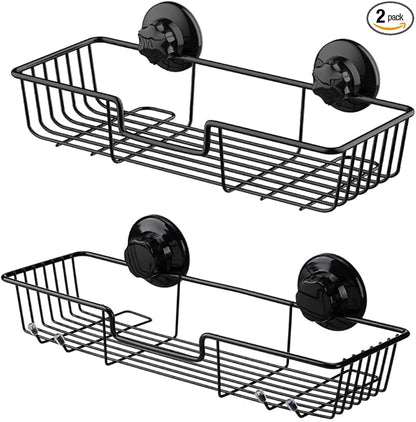 SANNO Suction Cup Shower Caddy Bathroom Caddies Storage Combo Organizer, No Damage Suction Cup,Rustproof Wire Basket for Kitchen Bathroom, Black,pack of 2