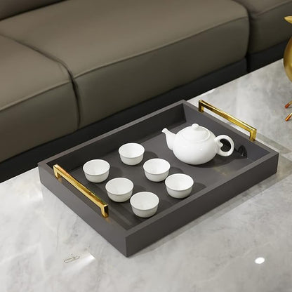 40cm x30cm Serving Trays with Handles, Grey Decorative Serving Tray, Ottoman Trays, Living Room, Bathroom, and Outdoors Decorative Trays (Charcoal)