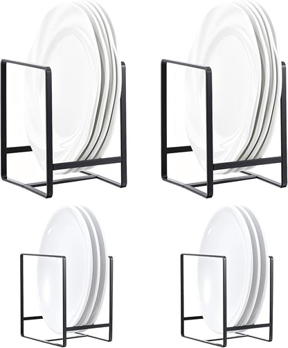 4 Pieces Plate Organizer for Kitchen Cabinet, Metal Dish Organizers Upright Dish Racks Plate and Bowl Storage Organizer for Pots Pans Cutting Boards (Black, 2 Sizes)