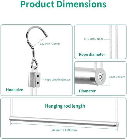 BaiNong Adjustable Closet Hanging Rod Heavy Duty 44'' Silver (Silver, 44 Inch)
