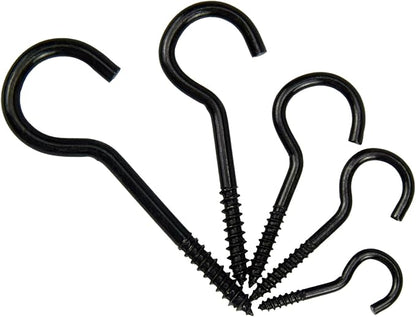 125 Pieces of Screw Cup Hook Set 5 Sizes Ceiling Small Hooks Wardrobe Decoration Hanging Accessories for Hanging Outdoor or Indoor use (0.98" 1.41" 1.57" 1.96" 2.36") (Black)