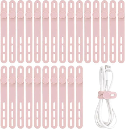 Oligei 25 Pcs Silicone Cable Ties, Cable Ties Reusable, High Elasticity Cord Wraps for Electrical Cords, Cord Organizer for Earphone, Phone Charger(Pink)