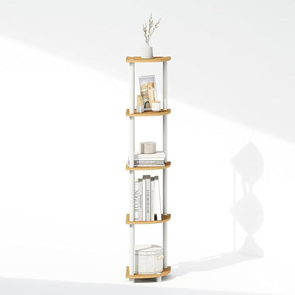 Furinno Turn-N-Tube Storage Shelves, 5-Tier Book Shelf, Corner Shelf, Toolless Open Shelves, for Organization and Storage, Living Room, Home Office, Hallway, Bedroom, Beech