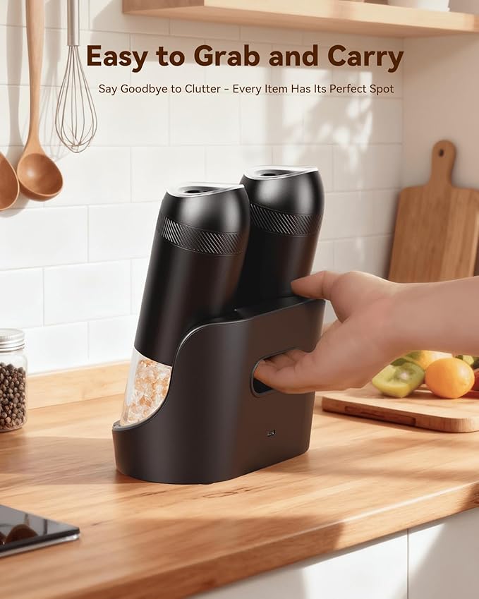 WONMAKE Gravity Electric Salt and Pepper Grinder Set with Charging Base, Automatic Salt and Pepper Mill, 6-Level Adjustable Coarseness, Dual Speed, and Large 5.95oz Capacity